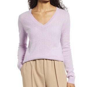 Halogen V-Neck Lavender Purple 100% Cashmere Sweater Small